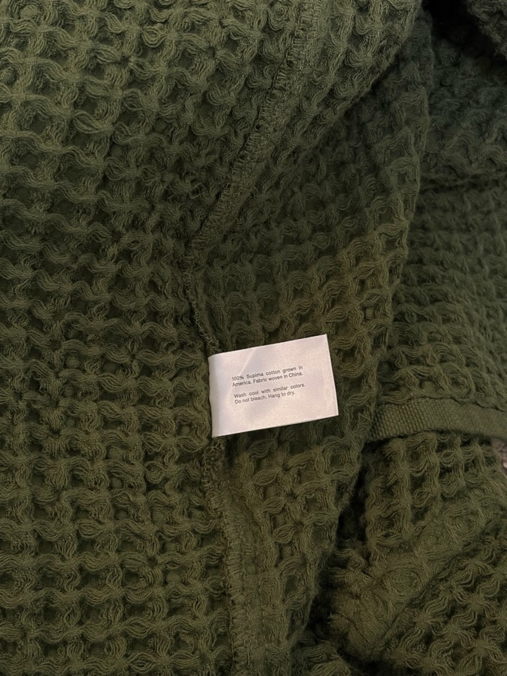 Onsen Supima Waffle Bath Robe, Forest Green, Size S, Unisex - Picture 8 of 9